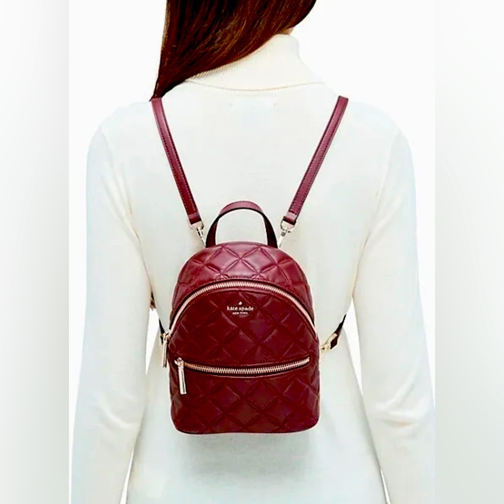 ♠️Kate Spade Natalia Mini Convertible Backpack Cherry Wood Crossbody Quilted